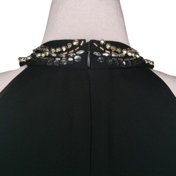 SLNY Women's Size 14 Black Bead Braided Halter Sleeveless Cascade Chiffon Dress - Picture 6 of 11